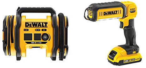 DEWALT DCC018N-XJ Akku-Kompressor DCC 018 N 18 Volt Triple Source Inflator, Black/Yellow & DCL050-XJ 18 V XR Handheld LED Area Light, Bare Unit, Multi