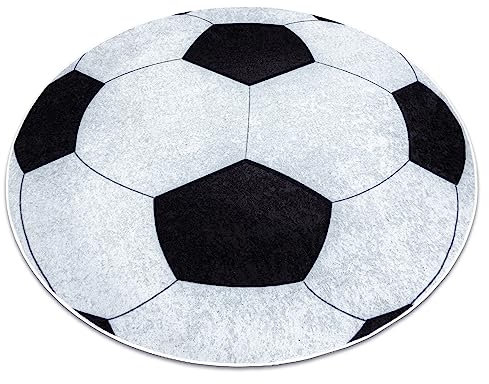 rugsx Kinderteppich JUNIOR 51553.802 Kreis Fußball, für Kinder, Anti-Rutsch - schwarz/weiß 80 cm