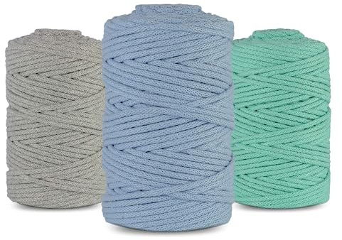 Netuno Makramee Garn 5mm Grau-Blau-Mint 3er Set je 100m zum Basteln für Traumfänger