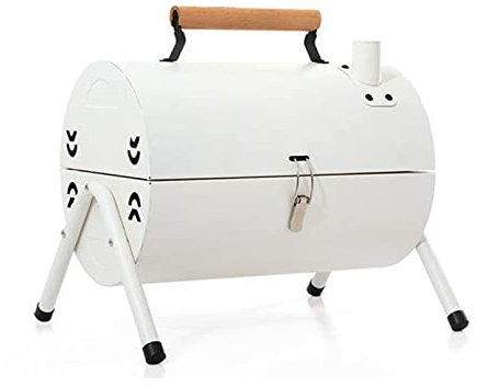 Tragbarer Holzkohlegrill, kleiner zylindrischer Grill zum Kochen im Freien, Camping, Picknick, Garten, Reisen, Holzkohlegrill, geeignet für 2–4 Personen, 38 x 38 x 25 cm