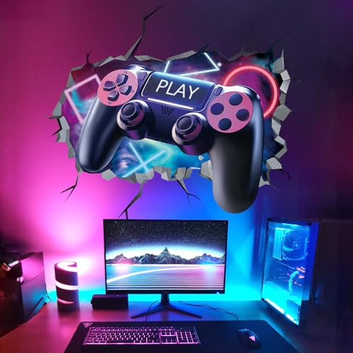 decalmile Wandsticker 3D Gamer Durchbruch Wandtattoo Gaming Controller | Abziehbare und Aufklebbare Wandaufkleber, DIY Abnehmbare Wandkunst Abziehbilder, Wandfreundlich, Leuchtenden Farben