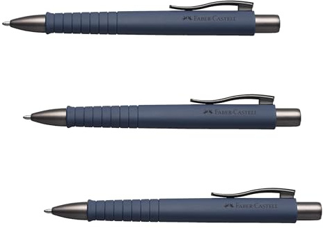 Faber-Castell 241189 - Kugelschreiber Poly Ball, urban navy blue, 1 Stück, mit auswechselbarer Mine, dokumentenecht (Packung mit 3)