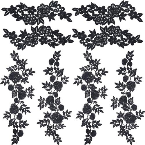 GORGECRAFT 8 Pieza 2 Estilos Negro Bordado Flor Apliques Boho Vintage Floral Hojas Encaje Ajuste Coser En Parche Ropa Reparación Adornos para Vestido de Boda Camisa Jean Sombrero Bolsa Cortina Velo
