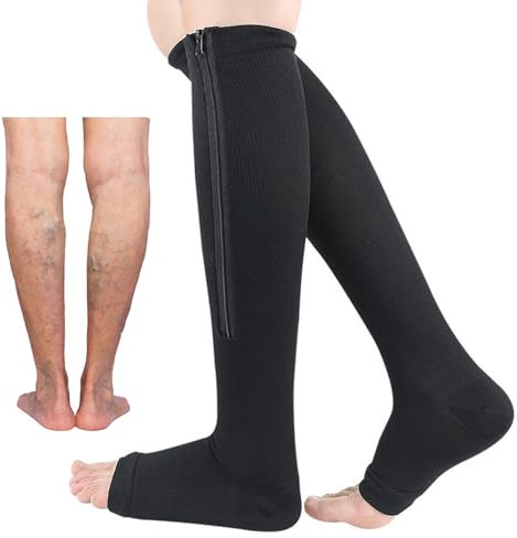 Mdrcg Kompressionsstrümpfe Damen Mit Reißverschluss, Running Kompressionssocken Für Herren,Stützstrümpfe Ohne Fuß,B,XL