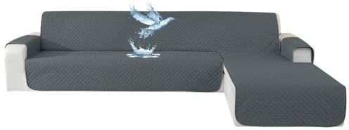 YSTELLAA Couchbezug L Form 4 Sitzer 100% Wasserdicht, Sofa Überzug Ecksofa rutschfest, Couch Bezug L-Form Universal, Reversibel Couch Überzug Ecksofa Waschbar, Dunkelgrau