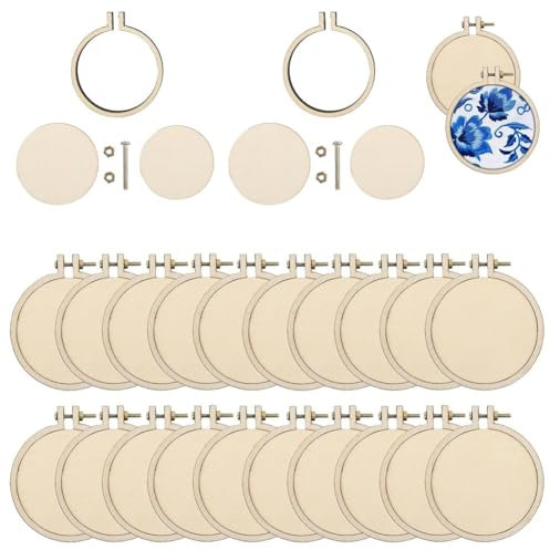 QUR 20er-Pack Mini-Stickrahmen Aus , Rund, Kreuzrahmen, Holzrahmen, Präsentationsrahmen, Kreis für DIY-Kunsthandwerk