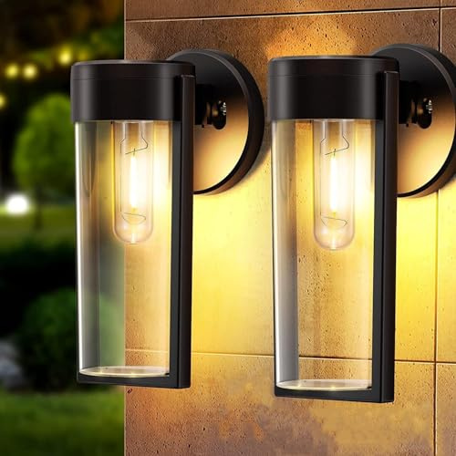 SuerZaro Solar Fence Lights Outdoor Wall Lights 2 Pack, Garden Solar Lights Outdoor Wall Sconce Black Waterproof Wall Lantern Front Door Fence Patio Wall Lighting (Warm Yellow, 2 Pack)