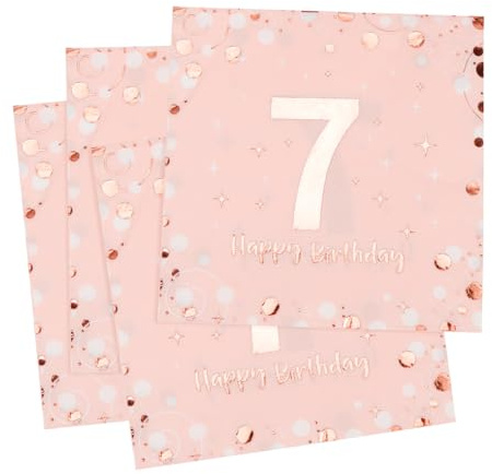 Servietten 7. geburtstag, 30 Stück Rosa Geburtstags Servietten, Happy Birthday 7 Serviette, 3-Lagig Milestone 7 Tischdekoration Papierservietten für mädchen Geburtstag Feiern Party Jubiläum
