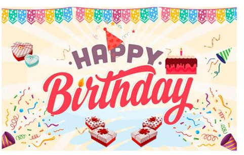 Adornos Cumpleaños Pancarta Cumpleaños，Feliz Cumpleños Fondo Cartel，Tela Cumpleaños Pancarta Decoracion para Interiores y Exteriores.（180 cm x110 cm）