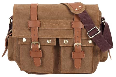 Yoga-Rucksack für Herren, Vintage, Segeltuch und Leder, Schultasche, Kuriertasche, Kuriertasche, Kinderrucksack, Mädchen, khaki, A