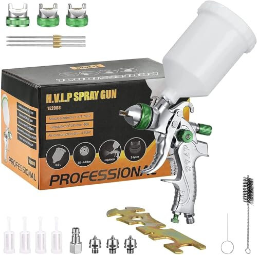 GJCrafts HVLP Professionelle Farbspritzpistole mit hoher Effizienz und guter Zerstäubung, mit 3 Düsen (1,4 mm, 1,7 mm, 2,0 mm) und 600 CC Becher