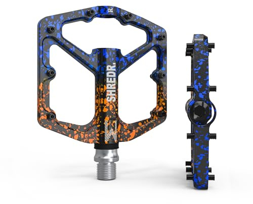 SHREDR. Ryzr Flat Pedale für MTB | Superleichte Flatpedals fürs Mountainbike | In 2 Größen | inkl. schwarzen Reflektoren | Special Edition Colors (blau/orange, M)