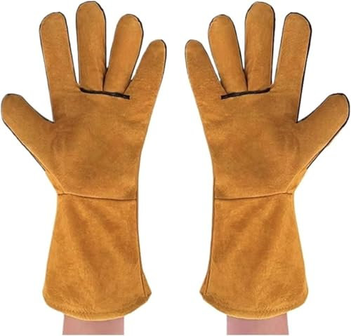Guantes de soldadura, guantes de trabajo, Guantes de soldadura Un par de guantes de soldadura de doble capa con forro de piel de vaca Guantes de soldadura con guantes de protección laboral extendidos