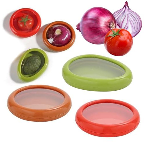 saijer 3 contenitori per frutta e verdura, avocado cipolla e pomodoro, con coperchio, ermetici con coperchio, in silicone