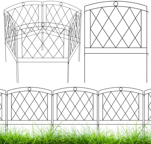 The Fellie Decorative Garden Fence 61(L)*80(H) CM, Rustproof Metal Fence 5 Panels, Outdoor Garden Border Animal Barrier for Patio/Backyard/Flower Bed