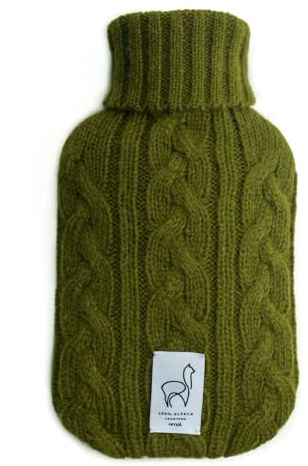 Luxuriöse Wärmflasche mit Alpaka Bezug – 100% Baby Alpaka Wolle – 1,8L TÜV Rheinland-geprüft – Weicher & Wärmespeichernder Bezug – Perfekt für gemütliche Wärme (Grün)