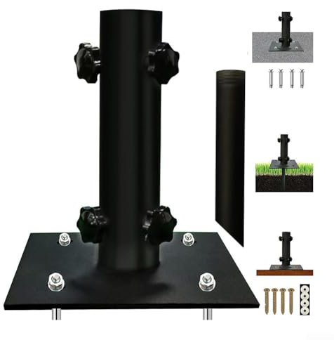 Honseadek Base de sombrilla de patio de alta resistencia, soporte multiusos para sombrilla de jardín con fijación de estaca de tierra para cubiertas, césped, hormigón