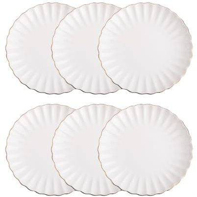 HOMLA 6er Set Dessertteller MELIDA, 20 cm, Luxusdesign mit goldener Kante, spülmaschinenfest