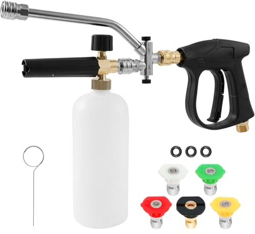 Schaumsprüher Auto 1L Schaumpistole Autowäsche Hochdruckreiniger mit 5 Düse Doppelkopf Design Einstellbare Sprühfunktion Schaumkanone Autowäsche für Autowäsche und Fensterreinigung