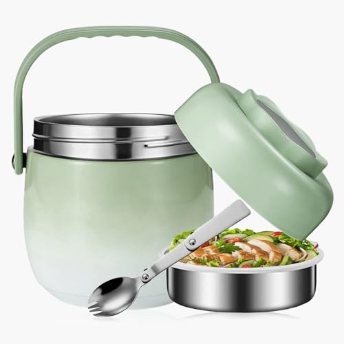 Boîte Alimentaire Isotherme 1500ML, Récipient Isotherme Pour Aliments, Thermos Alimentaire Chaud En Acier Inoxydable, Récipient De Maintien Au Chaud Acier Inoxydable Pour Ecole, Camping,Dégradé vert