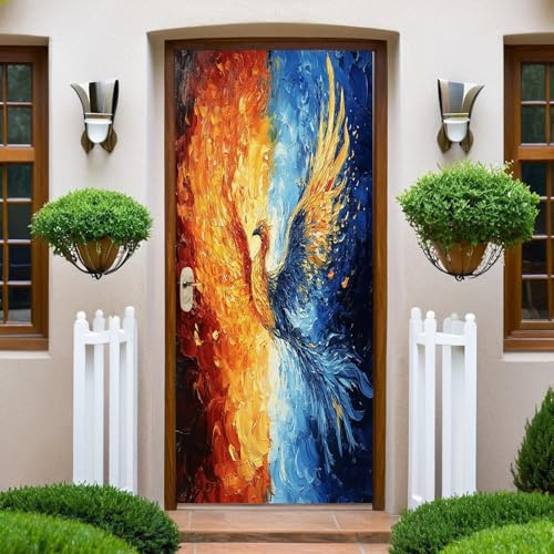 Türaufkleber 3D 90x200 cm Gemalte Kunst Phoenix Türtapete Selbstklebend Türposter PVC Türfolie Poster Fototapete Wandbild DIY Entfernbar Aufkleber Wasserdichte Tapete