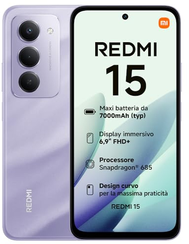 XIAOMI REDMI 15 - Smartphone de 6+128GB, Cámara Dual de 50MP con AI, Pantalla inmersiva de 6,9” FHD+, Snapdragon 685, Carga rápida de 33W, Cargador no Incluido, Morado (Versión ES)