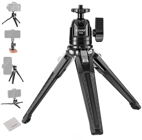 NEEWER Mini Treppiede Tavolo, Selfie Stick Tripod da Scrivania in Metallo Piccolo e Portatile con Testa Sfera a 360° Vite 1/4 per Fotocamera Porta Smartphone Action Cam, Panno Pulizia, Max 3kg, TP29