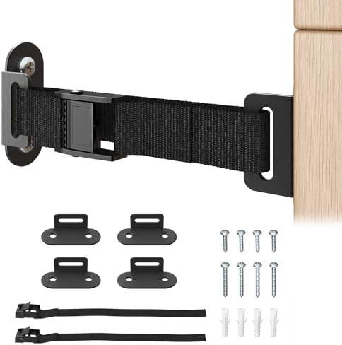 Anti Tip Furniture Anchors (2 Sets), Heavy Duty Furniture Wall Anchor, Earthquake Proof Wall Anchors for Baby & Pet Safety, Easy Install Adjustable Furniture Safety Kit (Black)