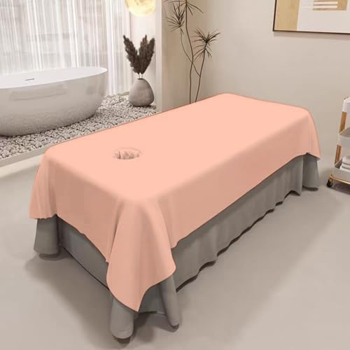 Surwin Drap pour Table de Massage avec Trou, Housse Table de Soin Esthetique Doux Lavable Drap Housse de Protection en Éponge pour Lit de Massage pour Esthetique, SPA (140x240cm,Rose)