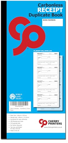 Cherry Printers Carbonless NCR Receipt Duplicate Book | 140mm x 297mm | 200 Receipts per Book | Numbered | 50 Sets