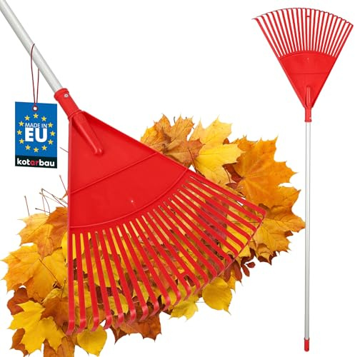 KOTARBAU® Laubrechen Kunststoff - 48 cm - mit Aluminiumstiel 1,3 m - Extra-Click - Heurechen - Laubharke - Rechen für Herbstlaub & Heckenschnitt - Gartenrechen - Kunststoff - Rot & Silber