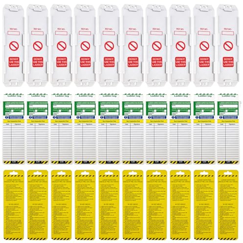 PRITOK Ladder Tags: 10 Holders and 10 Ladder Inspection Tag Inserts, PVC Card Waterproof Ladde r Inspection Tags, Scaffold Tag for Construction Site Safety Management Indoor & Outdoor Use