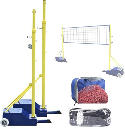 2-i-1 Badminton-/Volleybollstång och Nätpaket, Fristående Badmintonplansträningsnät för Inomhus- Eller Utomhusbruk, Volleybollnätställ med Stänger, Volleybollnät och Badmintonnät