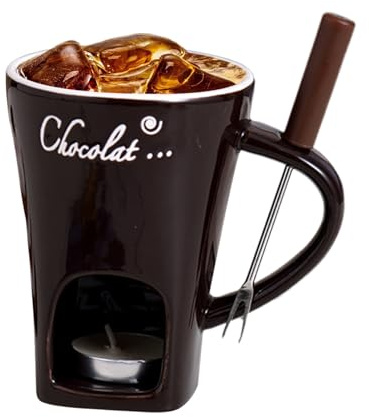 Tazza in ceramica per fonduta di cioccolato – Burro fondente con forchetta, scaldavivande per formaggio, set di candele o candele per formaggio