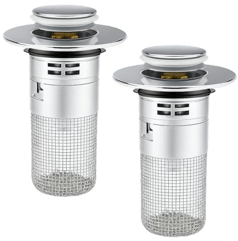 2PCS Waschbeckenstöpsel mit Abflusssieb, Waschbecken Stöpsel, Edelstahl Abflussfilter mit Auffangsieb, Abflussstopfen für 34–40 mm Ablauf, Ablauffilter für Waschbecken Bad Küche