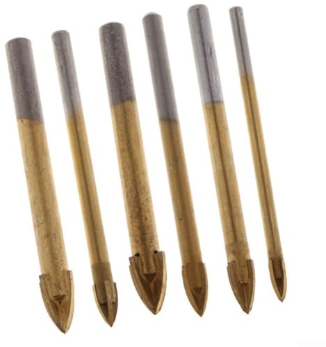 Juego de 6 brocas de carburo de 4 a 12 mm para madera, metal, azulejos, hormigón, vidrio, herramienta de brocas de mampostería con vástago triangular con revestimiento dorado, compatible