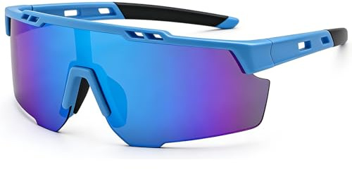 LOJUDI Solglasögon barn cykelglasögon pojkar flickor – TR90 flexibel ram snabba glasögon speglade ungdomar sportglasögon för UV-skydd, Blå/Blå