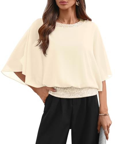 For G and PL Women Dressy Formal Sparkle Evening Shirt Beaded Glitter Fancy Tunic Champagne L