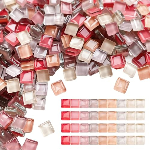 MUYAPAY 1100 Pezzi Mosaico Piastrelle 1 x 1 CM Liscio Tessere Mosaico Colori Vivaci e Intensi Piastrelle Adatto per Decorazioni a Mosaicos Fai da Te(Mix Rosa)