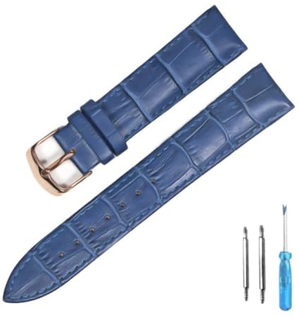 yangfangmei Klockband Läderremmar Klockarmband 12 mm 18 20 22 Klocktillbehör(Blue Rose gold,16mm)