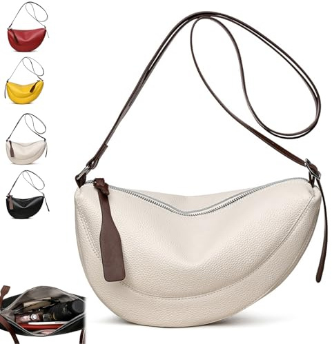 Borsa minimalista in vera pelle a mezzaluna, borsa a tracolla a mezza luna, morbida testurizzata con tracolla regolabile per lavoro quotidiano, viaggi, shopping e abiti per il fine settimana