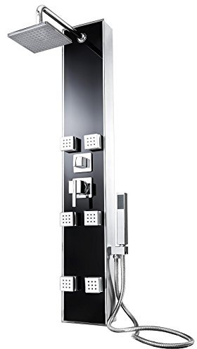 TecTake Panel de ducha grifería con grifo mano cabezal efecto lluvia masaje set negro