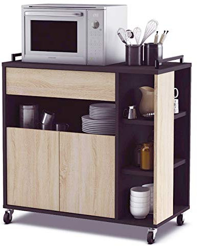 Mueble Auxiliar Microondas Cocina con Ruedas Roble y Negrp 79x79x40 cm
