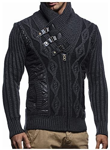 Leif Nelson Giacca Uomo in Maglia Cardigan Collo a Scialle LN-5305 Nero Antracite Large