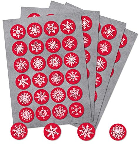96 runde Schneeflocken Geschenkaufkleber für Weihnachten Deko Etikett Sticker rund 4 cm Sterne weiß Premium Qualität aus Deutschland Logbuch-Verlag