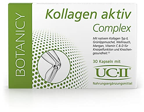 BOTANICY Kollagen Aktiv Complex - 30 Kollagen Kapseln, UC-II natives Collagen Typ 2 - Gelenke & Knochen - Mit Grünlippmuschel, Weihrauch, Mangan, Vitamin C und D - 100% Natur, Laborgeprüft in DE