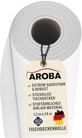 AROBA 2X Airlaid Papiertischdecken Rolle 1,2 x 24 m - Einweg Tischtuch - Stoffähnliche Premium Tischdekoration - Robust & Hoch saugfähig - Für Catering, Events, Hochzeit, Hotel & Party - Weiß