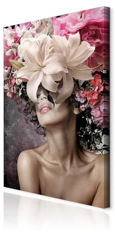 decomonkey Wandbilder Blumen 60x90 cm 1 Teilig Leinwandbilder Kunstdruck | Strukturleinwand, Holzkeilrahmen, Bild auf Leinwand, Wanddeko, Wohnzimmer, Wanddekoration, Lilie, Natur, Frau
