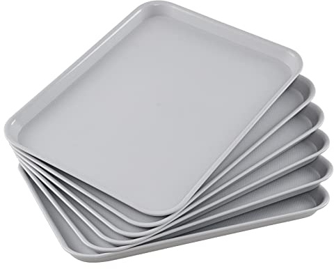 Qqbine Lot de 6 Plateau de Service en Plastique, Plateau de Cafétéria, Gris