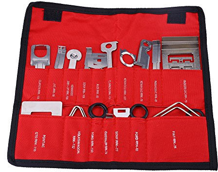 Kit de Herramientas de extracción de Radio de Coche de 38 Piezas, Reproductor de CD de Audio estéreo, extracción de Radio, Herramientas de instalación, Llaves de Acero al Carbono(Rojo)